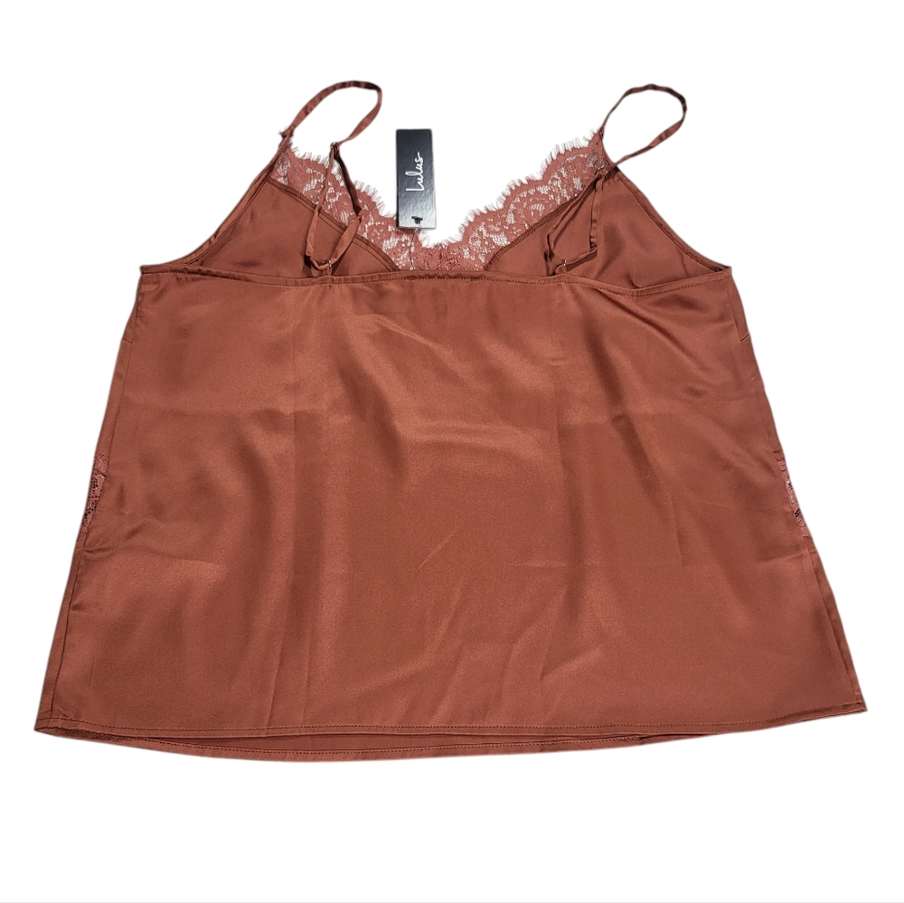 Lulu's Sweetest Kiss Rust Orange Satin Lace Cami Top - Picture 12 of 16